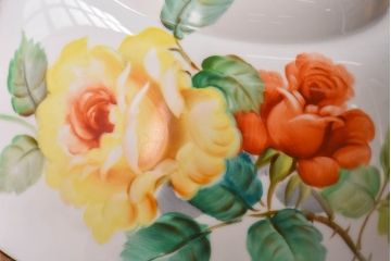 オールドノリタケ・則武(日陶)　ローズ(薔薇)　鮮やかな絵柄が目を引く電笠(天井照明、シェード)