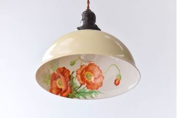 オールドノリタケ・則武(日陶)　ポピー(芥子)　照らすと透ける模様が魅力の電笠(  天井照明、シェード)(1)