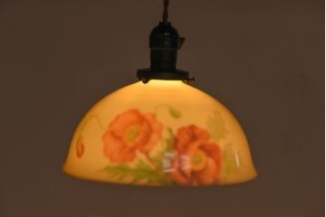 オールドノリタケ・則武(日陶)　ポピー(芥子)　照らすと透ける模様が魅力の電笠(  天井照明、シェード)(1)
