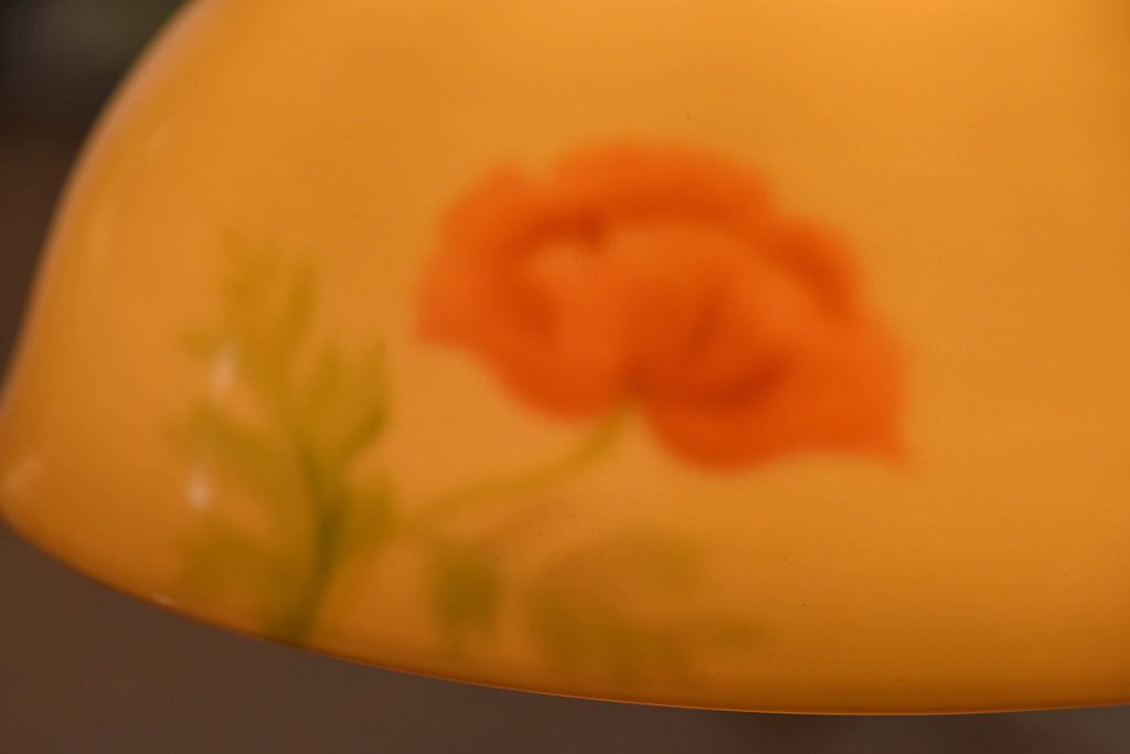 オールドノリタケ・則武(日陶)　ポピー(芥子)　照らすと透ける模様が魅力の電笠(  天井照明、シェード)(1)