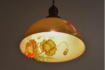 オールドノリタケ・則武(日陶)　ポピー(芥子)　照らすと透ける模様が魅力の電笠(  天井照明、シェード)(1)