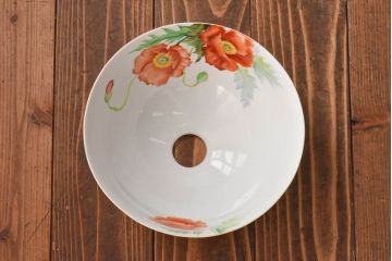 オールドノリタケ・則武(日陶)　ポピー(芥子)　照らすと透ける模様が魅力の電笠(  天井照明、シェード)(1)