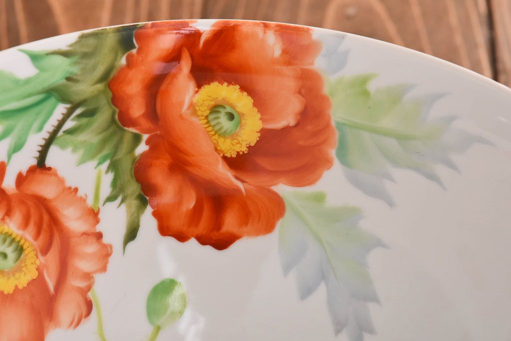 オールドノリタケ・則武(日陶)　ポピー(芥子)　照らすと透ける模様が魅力の電笠(  天井照明、シェード)(1)