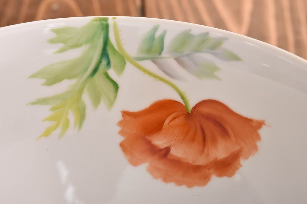 オールドノリタケ・則武(日陶)　ポピー(芥子)　照らすと透ける模様が魅力の電笠(  天井照明、シェード)(1)