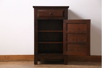 中古　松本民芸家具　シックな雰囲気漂うC型電話台(サイドチェスト、引き出し)(定価約11万円)