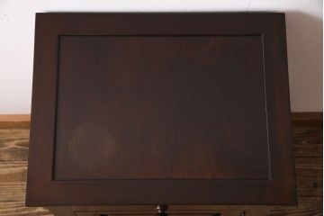 中古　松本民芸家具　シックな雰囲気漂うC型電話台(サイドチェスト、引き出し)(定価約11万円)