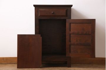 中古　松本民芸家具　シックな雰囲気漂うC型電話台(サイドチェスト、引き出し)(定価約11万円)