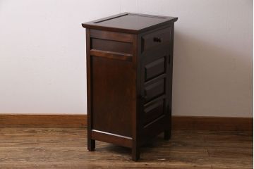 中古　松本民芸家具　シックな雰囲気漂うC型電話台(サイドチェスト、引き出し)(定価約11万円)