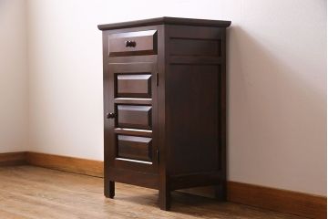 中古　松本民芸家具　シックな雰囲気漂うC型電話台(サイドチェスト、引き出し)(定価約11万円)