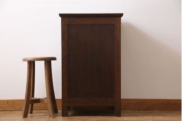 中古　松本民芸家具　シックな雰囲気漂うC型電話台(サイドチェスト、引き出し)(定価約11万円)