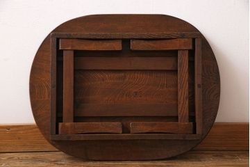 レトロ家具　昭和レトロ　栓材一枚板　力強い杢目が魅力のオーバル型ちゃぶ台(座卓、ローテーブル)