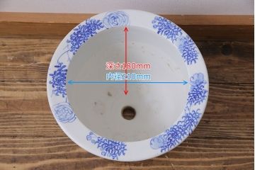 アンティーク雑貨　昭和初期　牡丹の図　脚付きのシルエットが目を引く植木鉢