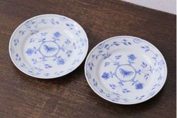 アンティーク雑貨　中古　B&G(ビング オー グレンダール)　コペンハーゲン　Butterfly(バタフライ)　17.5cmプレート2枚セット(洋食器)(1)