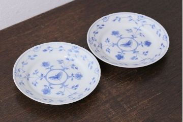アンティーク雑貨　中古　B&G(ビング オー グレンダール)　コペンハーゲン　Butterfly(バタフライ)　17.5cmプレート2枚セット(洋食器)(1)