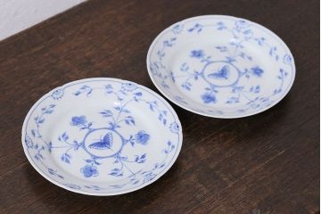 アンティーク雑貨　中古　B&G(ビング オー グレンダール)　コペンハーゲン　Butterfly(バタフライ)　17.5cmプレート2枚セット(洋食器)(3)