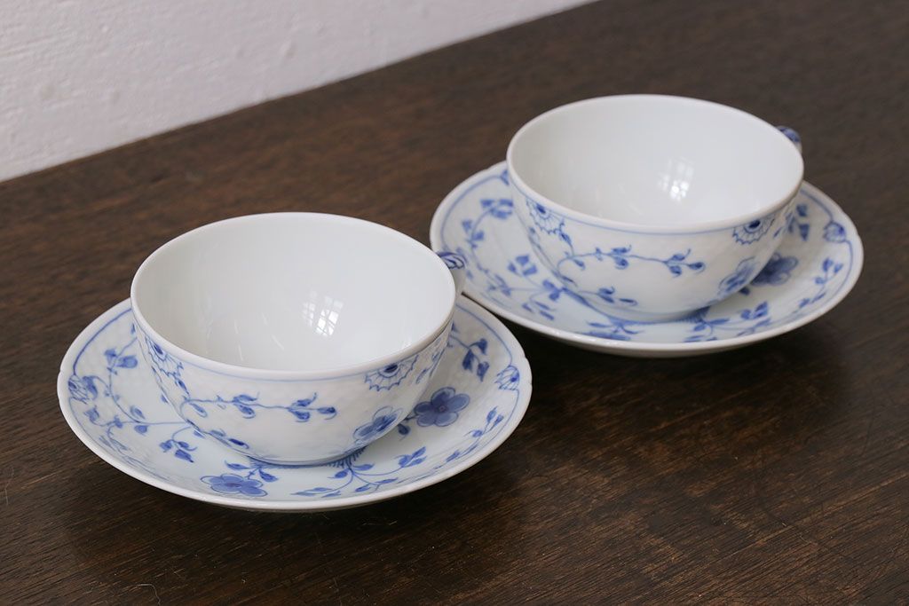 アンティーク雑貨　中古　B&G(ビング オー グレンダール)　コペンハーゲン　Butterfly(バタフライ)　カップ&ソーサー2客セット(洋食器)