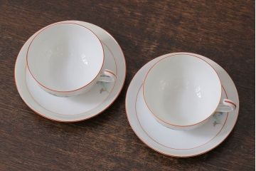 オールドノリタケ(則武・日陶)　ヤジロベー印　ポップな色合いが可愛らしいカップ&ソーサー2客セット(洋食器)(1)