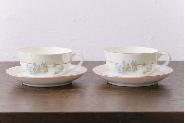 アンティーク雑貨　オールドノリタケ(則武・日陶)　ヤジロベー印　ポップな色合いが可愛らしいカップ&ソーサー2客セット(洋食器)(2)