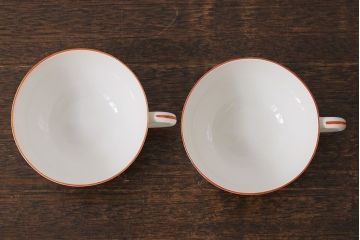 アンティーク雑貨　オールドノリタケ(則武・日陶)　ヤジロベー印　ポップな色合いが可愛らしいカップ&ソーサー2客セット(洋食器)(2)