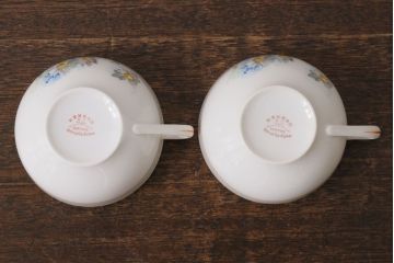 アンティーク雑貨　オールドノリタケ(則武・日陶)　ヤジロベー印　ポップな色合いが可愛らしいカップ&ソーサー2客セット(洋食器)(2)