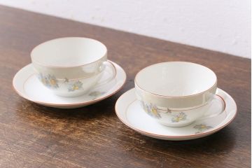 オールドノリタケ(則武・日陶)　ヤジロベー印　ポップな色合いが可愛らしいカップ&ソーサー2客セット(洋食器)(3)
