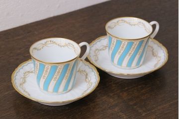 アンティーク雑貨　中古　ノリタケ(Noritake、則武)　ダイヤモンドコレクション印　カップ&ソーサー2客セット(洋食器)