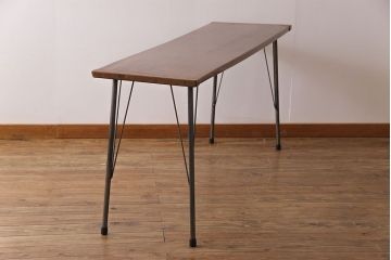 リメイク　天板イチョウ材一枚板　やわらかな木味が魅力の鉄脚テーブル(サイドテーブル、カフェテーブル)