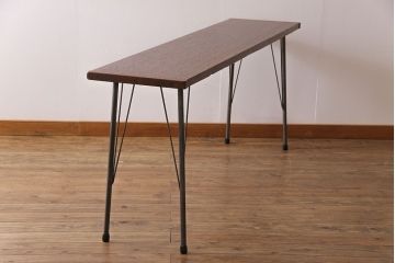 アンティーク家具　ラワン材製　天板一枚板　シンプルな鉄脚テーブル(3)