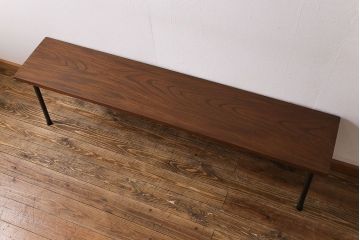 大正期　ケヤキ材一枚板　杢目が魅力的なリメイク鉄脚ベンチ(板座チェア、椅子)(1)