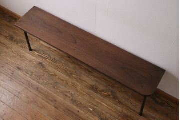 ケヤキ材一枚板　杢目が魅力的なリメイク鉄脚ベンチ(板座チェア、椅子)(2)