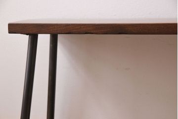 ケヤキ材一枚板　杢目が魅力的なリメイク鉄脚ベンチ(板座チェア、椅子)(2)