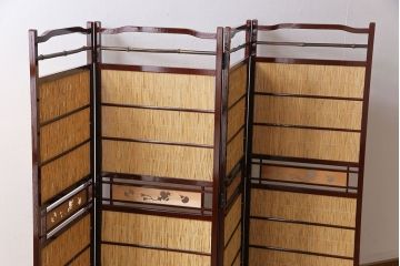 アンティーク雑貨　昭和中期　透かし彫りが上品な四連折り畳み式パーテーション(衝立、仕切り)