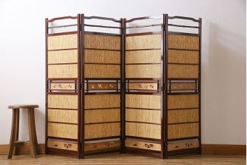 アンティーク雑貨　昭和中期　透かし彫りが上品な四連折り畳み式パーテーション(衝立、仕切り)