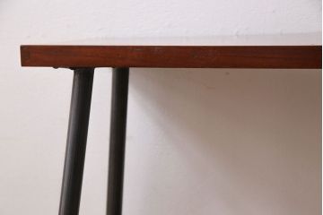 明治大正期　ケヤキ材一枚板　漆塗仕上げのリメイク鉄脚ベンチ(板座チェア、椅子)