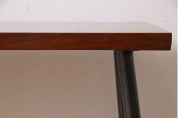 明治大正期　ケヤキ材一枚板　漆塗仕上げのリメイク鉄脚ベンチ(板座チェア、椅子)