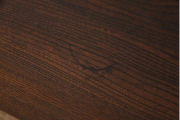 明治大正期　ケヤキ材一枚板　ダイナミックな木目が魅力のリメイク鉄脚ベンチ(板座チェア、椅子)