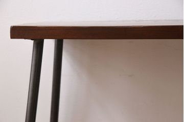 明治大正期　ケヤキ材一枚板　ダイナミックな木目が魅力のリメイク鉄脚ベンチ(板座チェア、椅子)