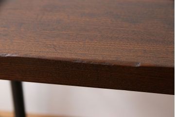 明治大正期　ケヤキ材一枚板　ダイナミックな木目が魅力のリメイク鉄脚ベンチ(板座チェア、椅子)