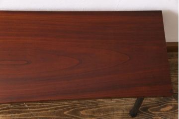 明治大正期　ケヤキ材一枚板　筆返し付き　漆塗仕上げのリメイク鉄脚ベンチ(板座チェア、椅子)