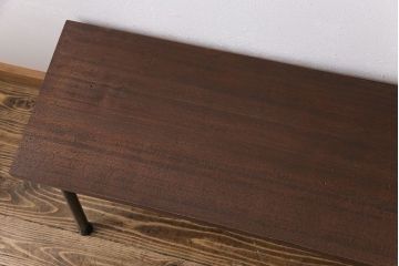 アンティーク家具　昭和中期　古材使用　シンプルなデザインが使いやすい鉄脚ベンチ(板座チェア、椅子)(1)
