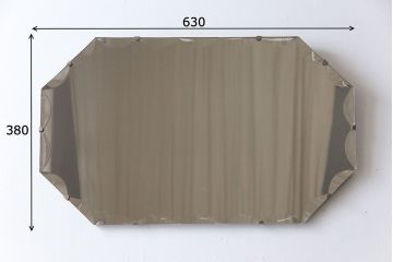アンティーク雑貨　イギリスビンテージ　カットガラスのシンプルなオクタゴンミラー(鏡)