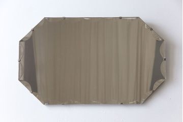 アンティーク雑貨　イギリスビンテージ　カットガラスのシンプルなオクタゴンミラー(鏡)