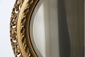 アンティーク雑貨　フランスヴィンテージ　上品なデザインが目を惹くオーバルミラー(ウォールミラー、壁掛け鏡、ビンテージ)
