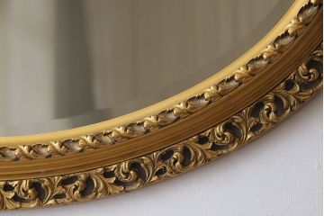アンティーク雑貨　フランスヴィンテージ　上品なデザインが目を惹くオーバルミラー(ウォールミラー、壁掛け鏡、ビンテージ)