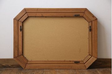 アンティーク雑貨　中古　輸入品　上品な木のフレームが魅力的なオクタゴナルミラー(ウォールミラー、壁掛け鏡)