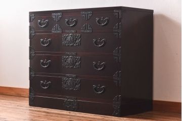 中古　岩谷堂箪笥　北国1号　鳳凰紋様の金具が豪華な整理箪笥(和タンス、チェスト)