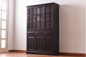中古　北海道民芸家具　高級感のある色合いのHM165K食器棚(カップボード、キャビネット)(定価約57万円)