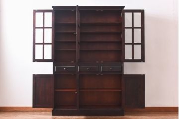 中古　北海道民芸家具　高級感のある色合いのHM165K食器棚(カップボード、キャビネット)(定価約57万円)