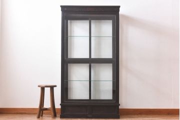 アンティーク家具　和製アンティーク　ナラ材　大正ロマン香る縦型ガラスケース(コレクションラック、陳列棚)