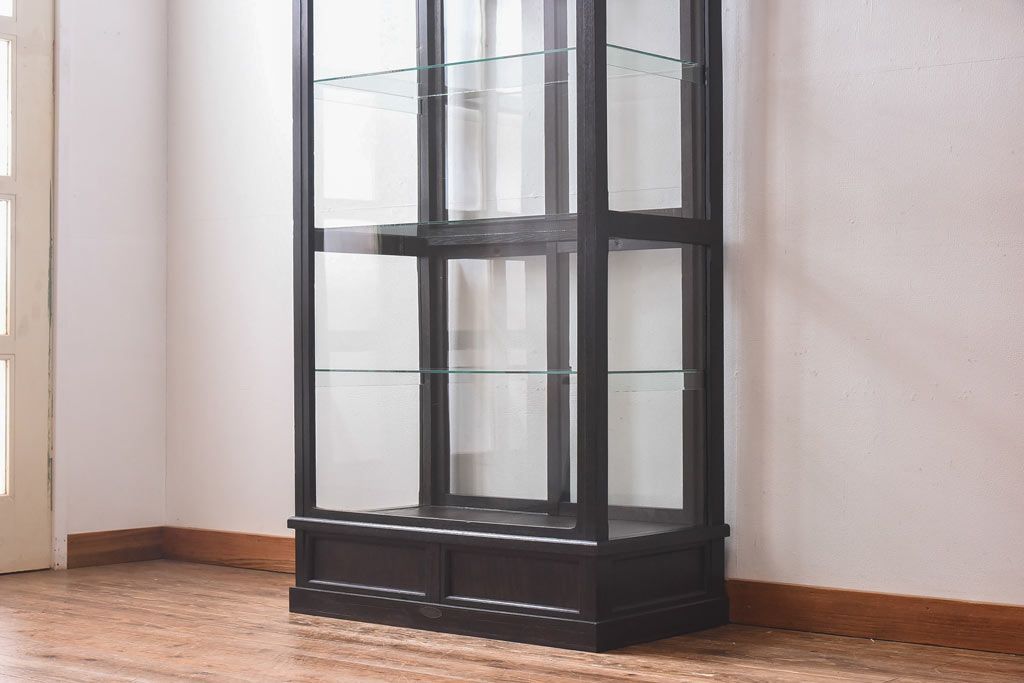アンティーク家具　和製アンティーク　ナラ材　大正ロマン香る縦型ガラスケース(コレクションラック、陳列棚)